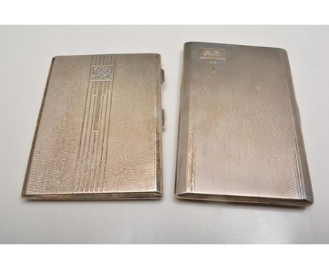 Silver cigarette case, Birmingham 1937, engine turned, 13cm and another, Birmingham 1942 (2).