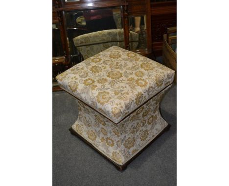 Victorian stool/ottoman, re-upholstered in brocade, width 50cm.