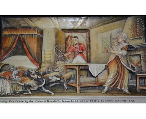 Ivorex plaque, Extraordinary Fox Chase, 19cm x 30cm, another Ivorex plaque, framed, prints, paintings etc.
