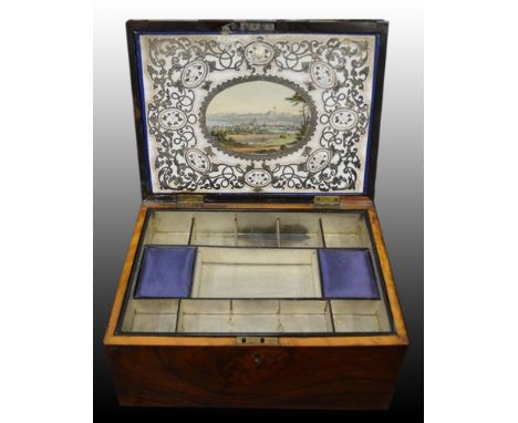 Victorian rosewood workbox, oblong shape, part fitted interior, 29cm and a Victorian mahogany sarcophagus shaped tea caddy (2