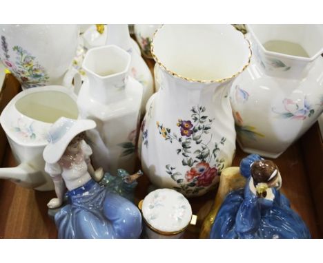 Royal Doulton figure, Elsye HN2429, 15cm, a Nao Avebury pattern vase, Aynsley vases and other decorative china.