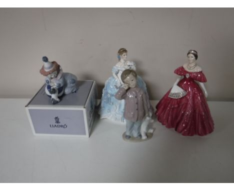 Two Royal Worcester limited edition figurines together with two figures by Nao and Lladro. (4)