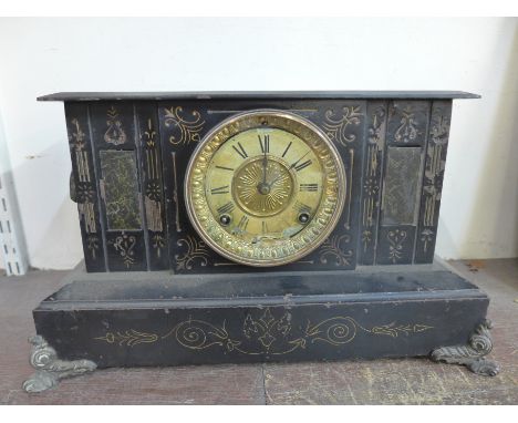 A 19th Century metal mantel clock by Ansonia Clock Company