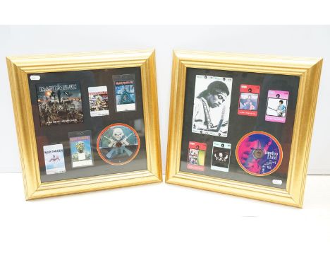 Jimi Hendrix photo memorabilia phonecards and Voodoo Child CD framed, together with Iron Maiden 'A Matter of Life and Death' 