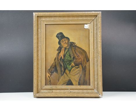 19th century English school, portrait of a gentleman in a top hat, possibly an actor, oil on canvas, 30.5 x 22cm, gilt framed