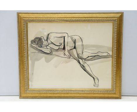 David Smith RE (1920 - 1999), portrait of a recumbent nude female, watercolour, 39.5 x 49.5cm, gilt framed and glazed