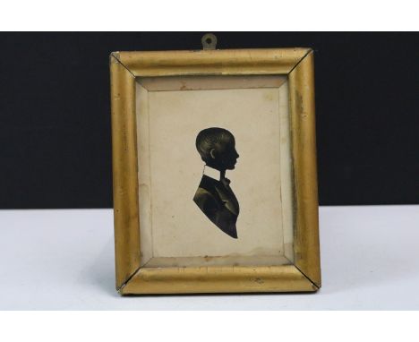 Antique Victorian silhouette young man portrait picture with 'Mr Arthur Gordon - aged 12' 23rd June 75? written on back, in w