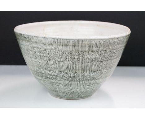 Large Rye Pottery scratch design pottery bowl, H 16cm Diameter 27cm