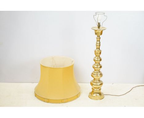 Large turned brass table lamp, H 83cm (without shade)