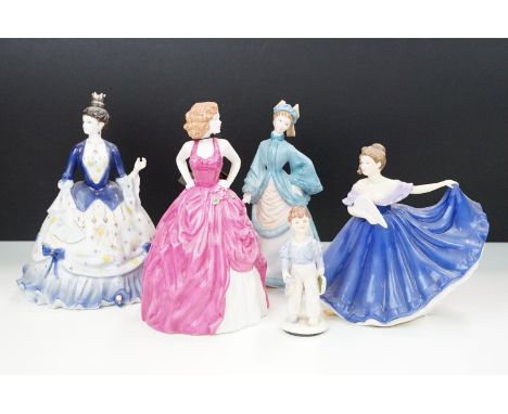 Selection of 5 figurines to include Royal Worcester 'Rebecca', Royal Doulton 'Pretty Ladies' Juliette and Elaine, a Coalport 