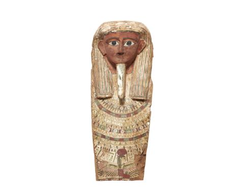 PARTIE SUPÉRIEURE DE COUVERCLE ANTHROPOMORPHE DE SARCOPHAGE, BOIS, ÉGYPTE, BASSE EPOQUE, XXVI DYNASTIE, CIRCA 664-525AV. J.-