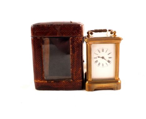 A Richard & Co French brass cased carriage clock with key