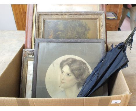 C.E.Ritchie portrait of a lady's head plus other pictures and a ducks head grip brolly