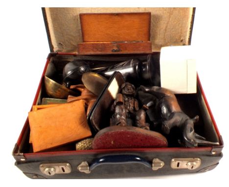 A case of sundries including cigar case and cigars, cased snuff scales etc