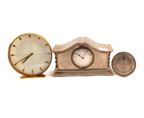 A Mappin & Webb silver plated clock, a Junghans clock plus table barometer