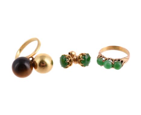 
	
		A SMALL COLLECTION OF JEWELLERY 
		To include a tiger&#39;s eye and gold coloured double orb dress ring, the polished or