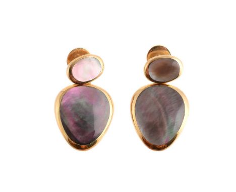 
	
		Y&nbspA PAIR OF MOTHER-OF-PEARL EARRINGS
		LONDON, 1998
		Each designed as a shield-shaped drop suspended from an oval s