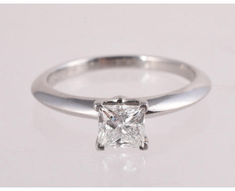
	
		TIFFANY &amp; CO., A DIAMOND SINGLE STONE RING 
		The princess cut diamond stated to weigh 0.48 carats, four claw set ab