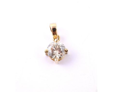 
	
		A DIAMOND PENDANT
		The brilliant cut diamond within a four claw setting, estimated to weigh 0.90 carats, the triangular