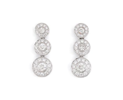 
	
		A PAIR OF DIAMOND PENDANT EARRINGS
		LONDON, 2016
		Composed of three graduated circlets, collet set with brilliant cut 