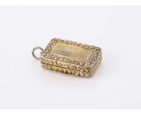 
	
		A LATE GEORGE III SILVER GILT RECTANGULAR VINAIGRETTE
		JOHN BETTRIDGE, BIRMINGHAM 1819
		With floral chased borders and