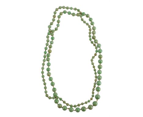 
	
		A JADEITE JADE BEAD NECKLACE  
		The graduated polished jadeite jade beads approximately 4.6mm to 9.5mm diameter on a kn