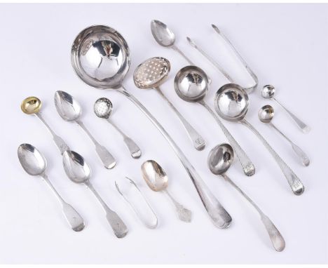 A COLLECTION OF SILVER FLATWARE To include: an Edwardian Hanoverian pattern soup ladle by Allen &amp; Darwin, Sheffield 1901,