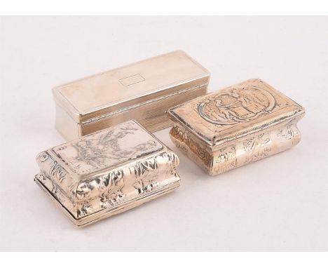 
	
		THREE SILVER BOXES
		To include: a Victorian rectangular box by Thomas Edwards, London 1839, with engine turned decorati