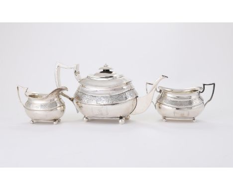 
	
		Y&nbspA MATCHED SILVER THREE PIECE OBLONG BALUSTER TEA SET
		THE TEA POT MAKER&#39;S MARK WORN, LONDON 1813, THE CREAM J