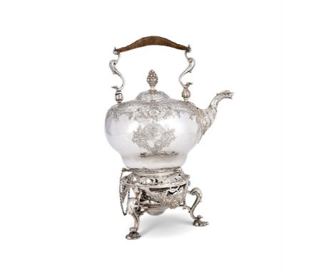 
	
		A SILVER KETTLE ON STAND
		CANCELLED MARKS FOR THOMAS TEARLE, LONDON 1723, REMARKED LONDON ASSAY OFFICE, LONDON 2023
		W