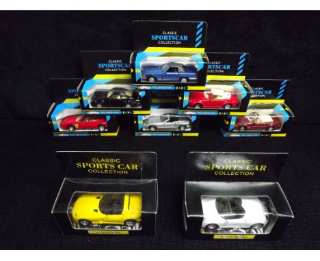 8 x Sportscar Pull and Go Diecast Cars. 6 x Distibuted by Morris &amp; Lewis Leeds and 2 x French imports. Appear unused, lig