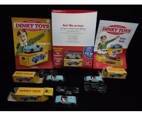 4 x Atlas Dinky Model 111 Triumph TR2 Sports Cars. Includes issue #1 magazine. Norev / DeAgostini. All 4 x models appear unus