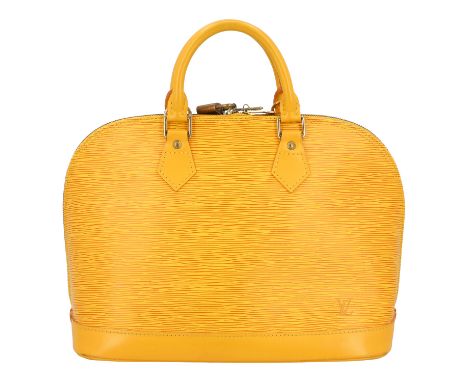 LOUIS VUITTON VINTAGE Handtasche "ALMA". Koll. 1996. Epi Leder Serie in Gelb mit goldfarbener Hardware und violettem Innenfut