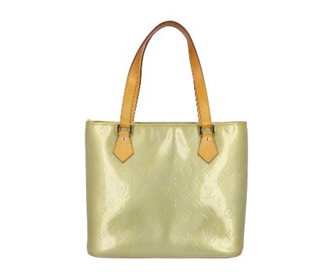 LOUIS VUITTON VINTAGE Handtasche "HOUSTON". Koll. 1999. Vernis Leder Serie in Hellgrün mit goldfarbener Hardware und naturbel