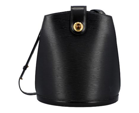 LOUIS VUITTON VINTAGE Schultertasche "CLUNY". Koll. 1997. Epi Leder Serie in Schwarz mit goldfarbener Hardware. Hauptfach mit