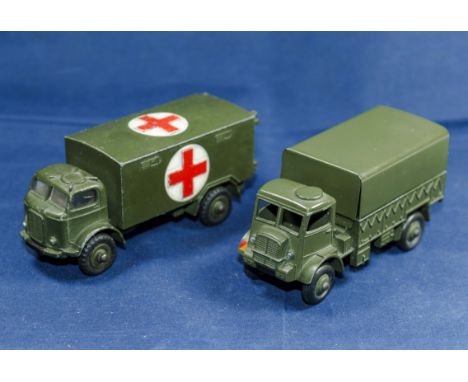 Dinky diecast model Army covered wagon 623 together with an Army Ambulance 626 