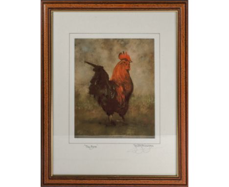  A framed print of a cockerel entitled 'The Boss' signed Sandy Milligan