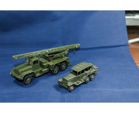 Dinky diecast model Honest John Missile Carrier 665 together with an Army Reconnaissance Car 152b 