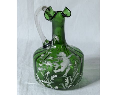 A Mary Gregory green glass decanter 