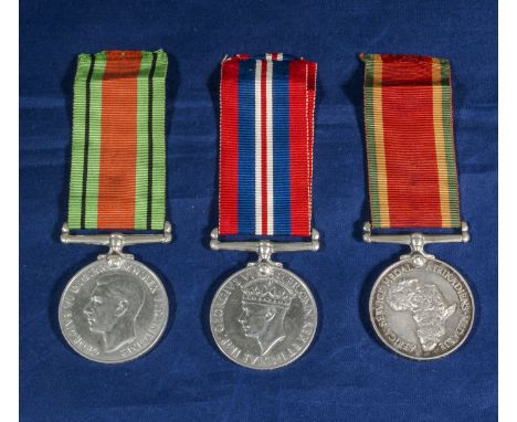  A trio of WW11 medals, Africa service and defence of war. K. R. Fowler