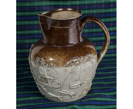 A saltglaze stoneware jug decorated with hunting scenes 