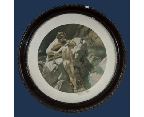 A framed print of children bathing 
