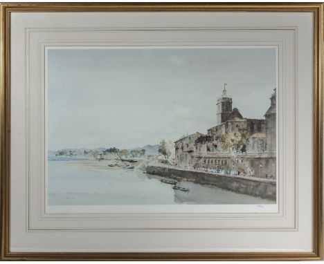  A framed Russell Flint limited edition print #393/500 depicting a dock scene.  Image size 38cm x 52cm