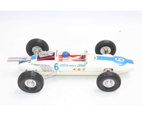 GAMA (W.Germany) 1.10 scale, Friction Drive, Plastic, No.6 1963 Lotus Ford 29 Indianapolis in White/Blue #6 Dan Gurney inc fu