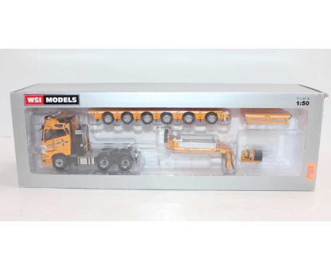 A WSI Collectables Product No. 01-1804 1/50th scale Volvo FH4 Globetrotter 6x4 + 100 Tonner Range Trailer in "McNally's" live