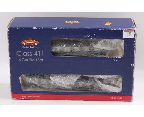 Bachmann Branchline Class 411, 4-car EMU blue &amp; grey (E). Inner and outer boxes distressed, all fitments missing from inn
