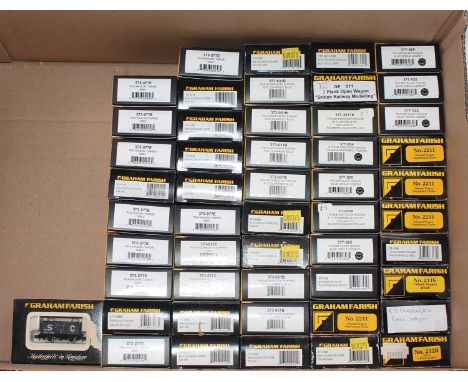 50 boxed Graham Farish N Gauge wagons and rolling stock, all in original boxes, examples to include Bulk Aggregate Hoppers, P