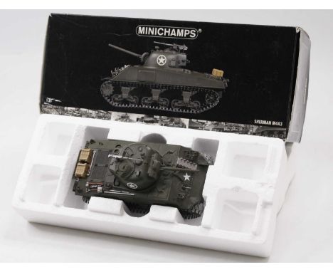 Minichamps model No. 350040000 1/35 scale model of a Sherman M4A3 tank housed in the original polystyrene packed box (NM-M,BG