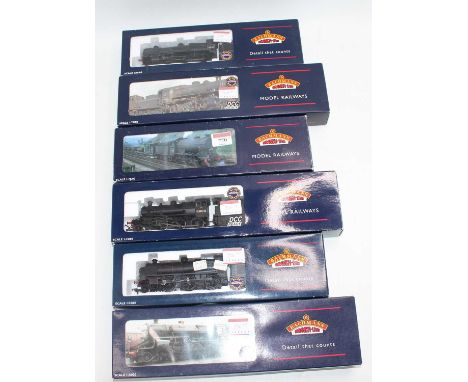 Six 00 gauge Bachmann Branchline locos: 32-161 N Class 31862 BR black early emblem sloping tender; 32-575 Ivatt Class 4 3001 
