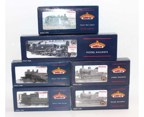 Six 00 gauge Bachmann Branchline tank locos: 32-875 Fairburn 2691 LMS black DCC ready; 31-453A LMS Ivatt 1202; 31-454 Ivatt 4